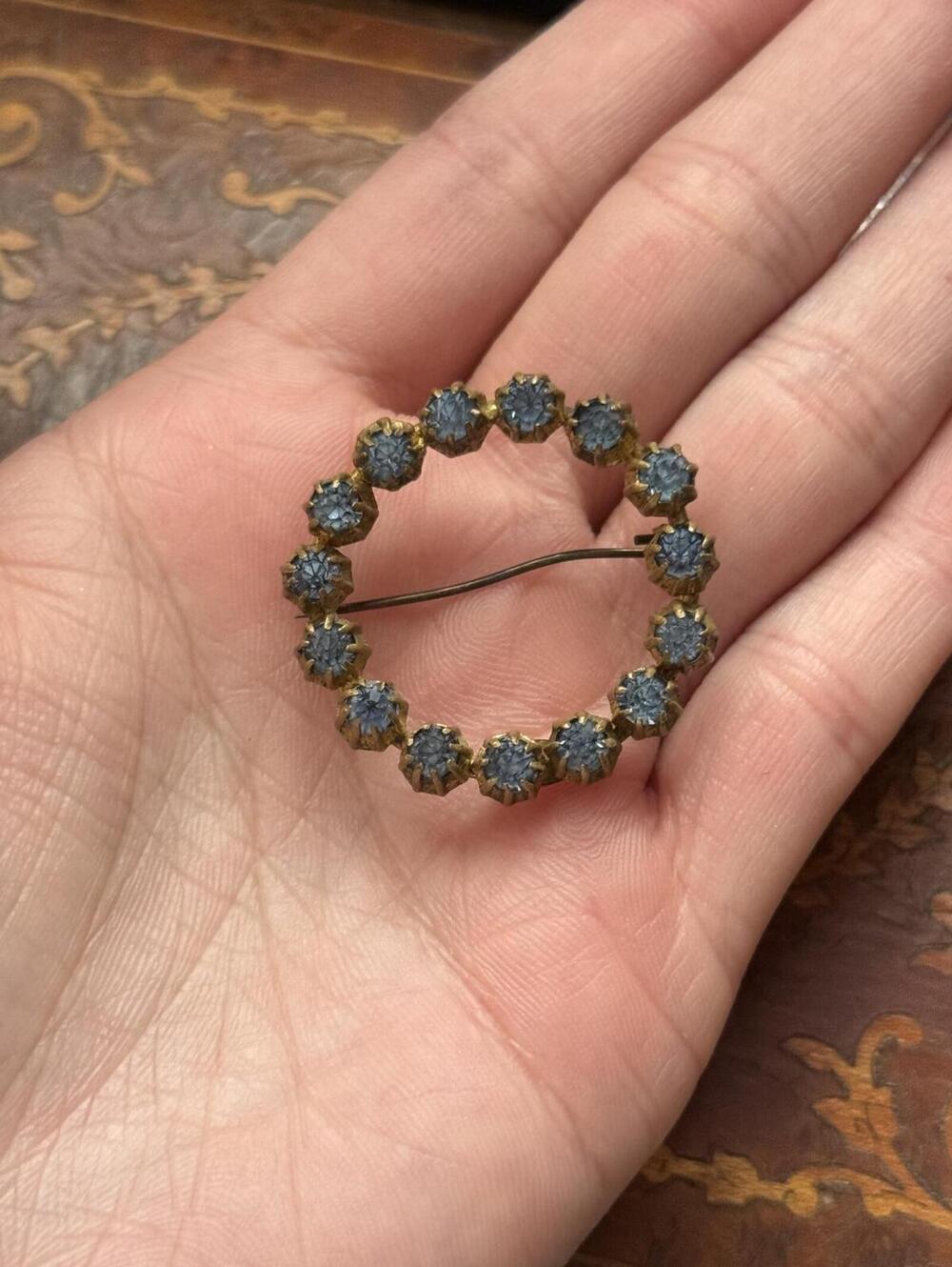 Vintage Antique Czech Blue Rhinestone Brooch